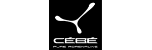 Cébé | Logo Officiel – Pure Adrénaline & Sports Extrêmes Logo blanc de la marque Cébé sur fond noir, composé d'un Y stylisé et du texte 'CÉBÉ PURE ADRENALINE'.